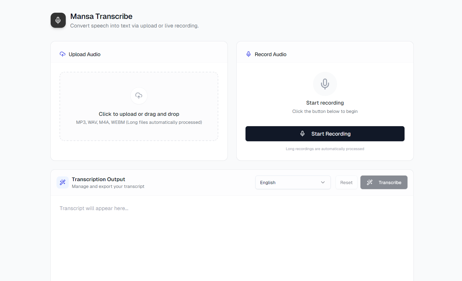 Mansa Transcribe - Speech to Text